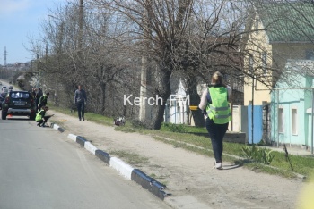 Новости » Общество: В Керчи бордюры красят в бело-черный цвет