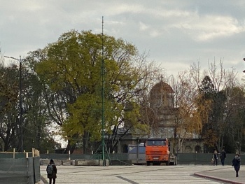 Новости » Общество: В Керчи уже собирают главную новогоднюю елку