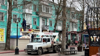 Новости » Общество: В Керчи улицу Ленина украсили светящимися снежинками и оленями