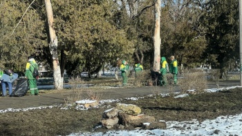 Новости » Общество: Газоны и клумбы в сквере Лётчиков приводили в порядок