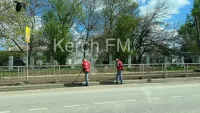 Новости » Общество: На Генерала Петрова коммунальщики приводят в порядок газоны