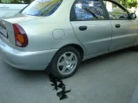 Новости » Общество: У Комсомольского парка в Керчи припаркована машина, из которой течет бензин
