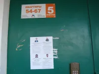 Новости » Общество: Жильцы дома по Гайдара, 9 в Керчи недовольны расклеиванием информационных листков на дверях подъездов